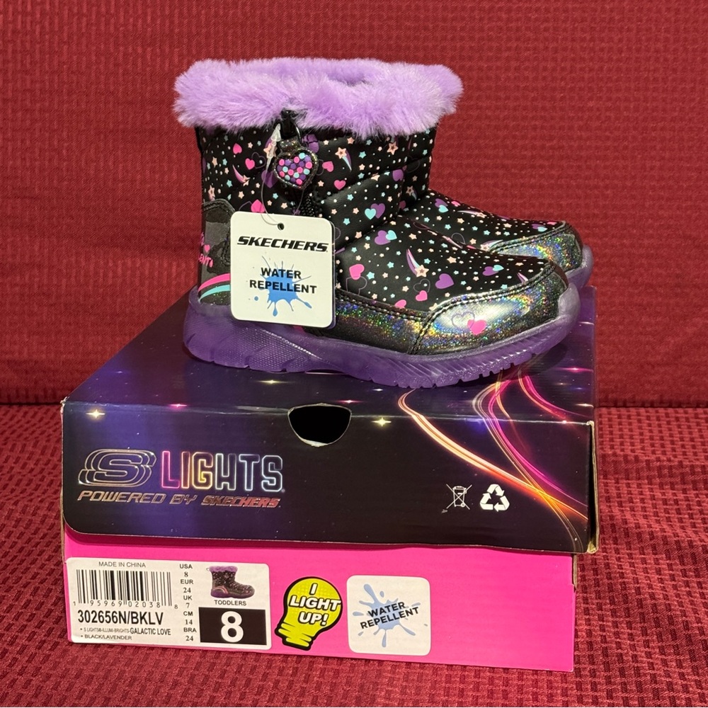 Skechers Kids' Light-Up Boots - Black and Purple size 8